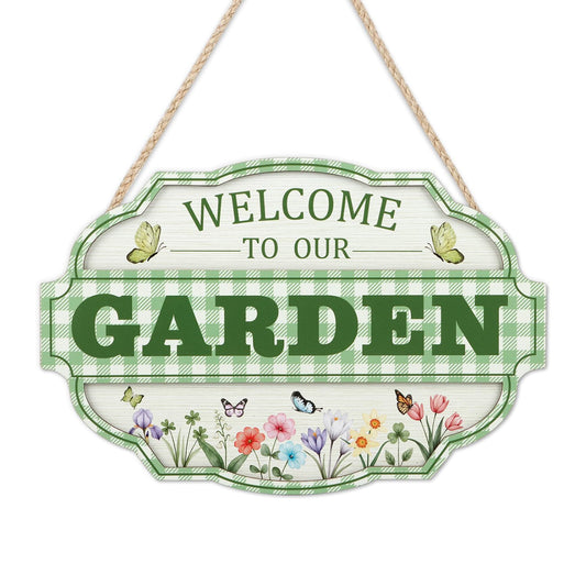 HOURIA 3D Welcome to Our Garden Wood Sign,(11.4”x8”) Gardening Greenhouse Decor, Gardening Sign, Flowers Butterfly Garden Decorations for Outside,Gardening Gifts,Gifts for Plant Lovers