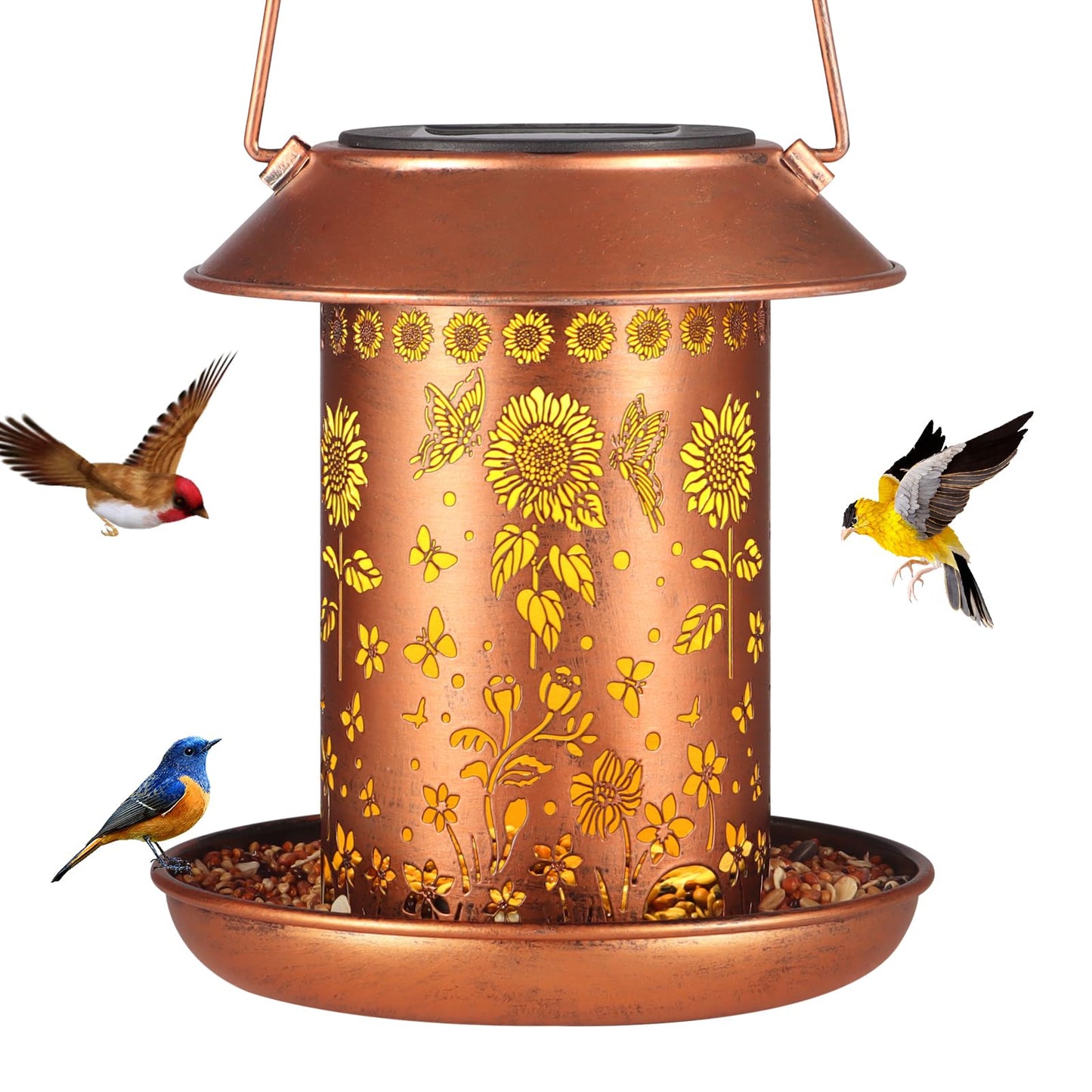 Sunflower Solar Bird Feeder for Outdoors Hanging Solar Lanterns Waterproof Metal Wild Bird Feeders Garden Outside Yard Decor Christmas Birthday Gifts for Women Mom (Butterfly