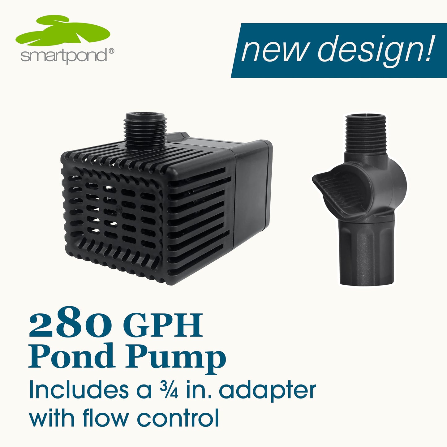 smartpond 280 GPH Pond Pump, Submersible Pump, Energy Efficient, Ideal for Ponds and Water Features up to 200 Gallons, Adjustable Flow Control