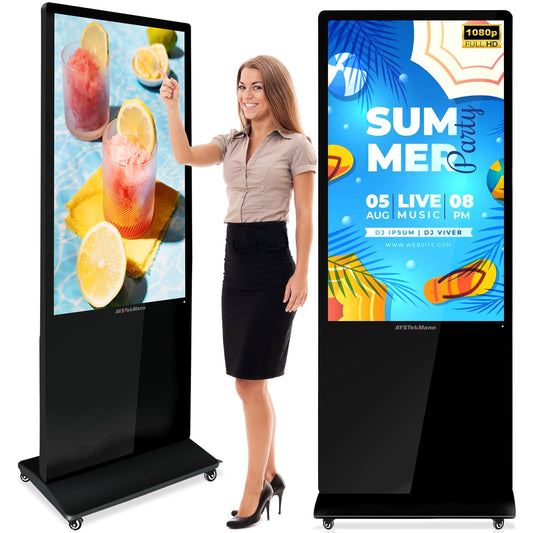 AYSTekMann 43 inch Digital Signage Displays, 2K LCD Touch Screen Floor Standing Digital Signage, Indoor Digital Adverstising Kiosks with HDMI Input, Android 11(2+32GB)