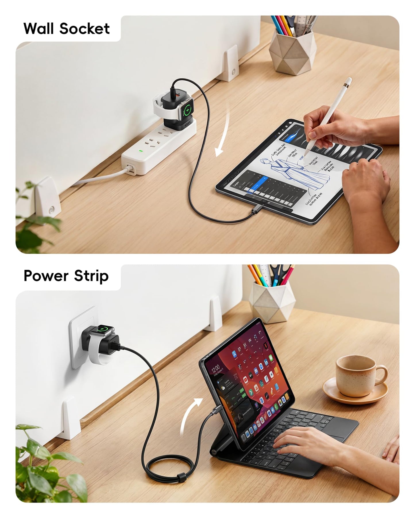 VRURC Charger for iPhone & Apple Watch, 20W USB C Fast Charging Block, 3-in-1 Compact Travel Adapter with 2 Port for iPhone 17/16/15/14/13, Wireless Magnetic for iWatch SE/11/10/9/8/7/6/5/4-Black