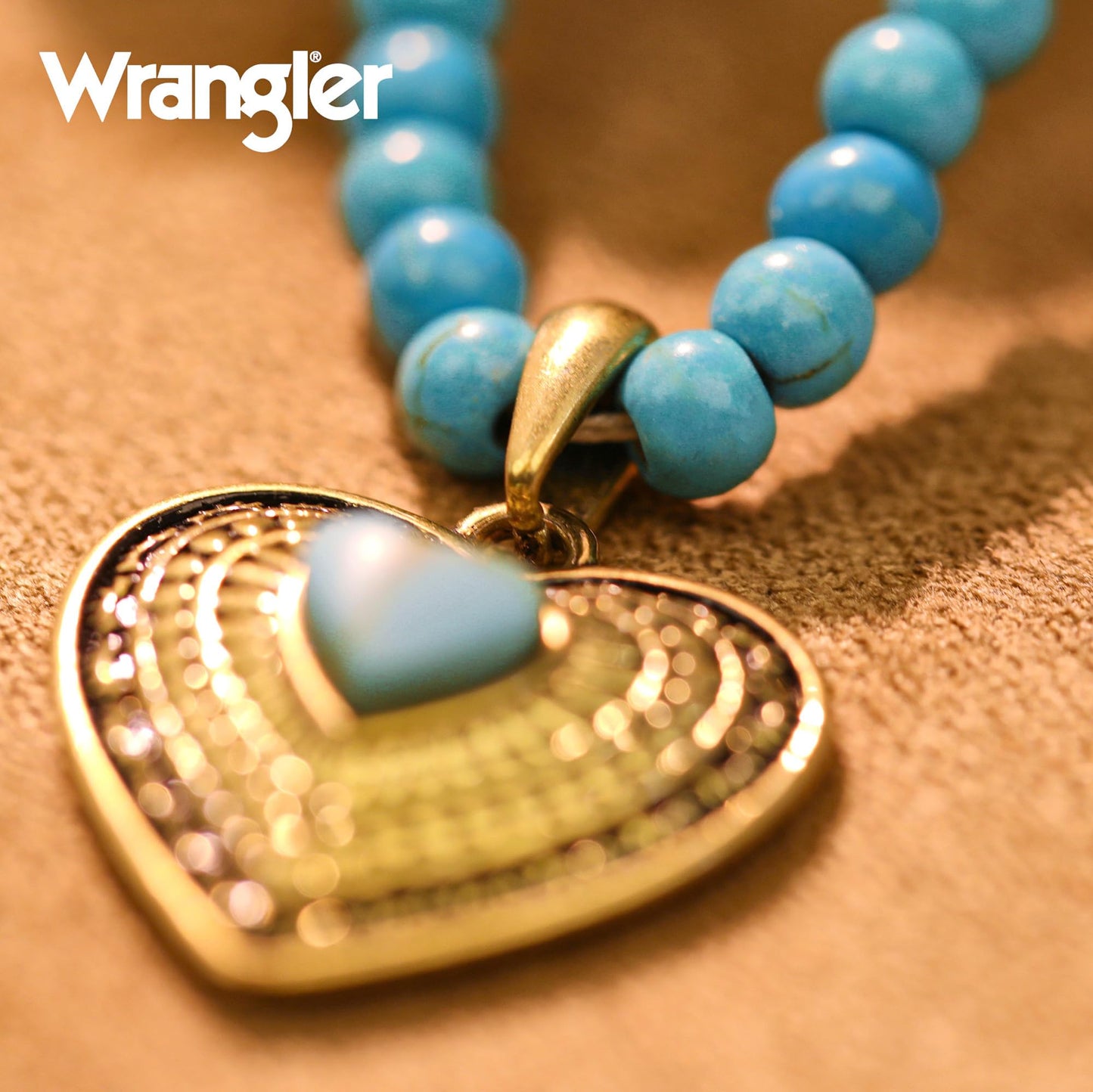 Montana West Wrangler Western Pendant Necklace for Women 14k Gold Silver Heart Statement Turquoise Cowgirl Vintage Trendy Fashion Jewelry WNS-2021G-TQ