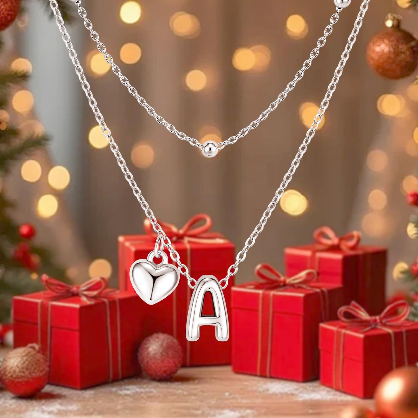 adoyi Silver Heart Initial Necklaces for Women 14k Gold Plated Layered bubble Letter Necklace Dainty Heart H Pendant Necklace Stack Birthday Valentines Gifts for Women Jewelry