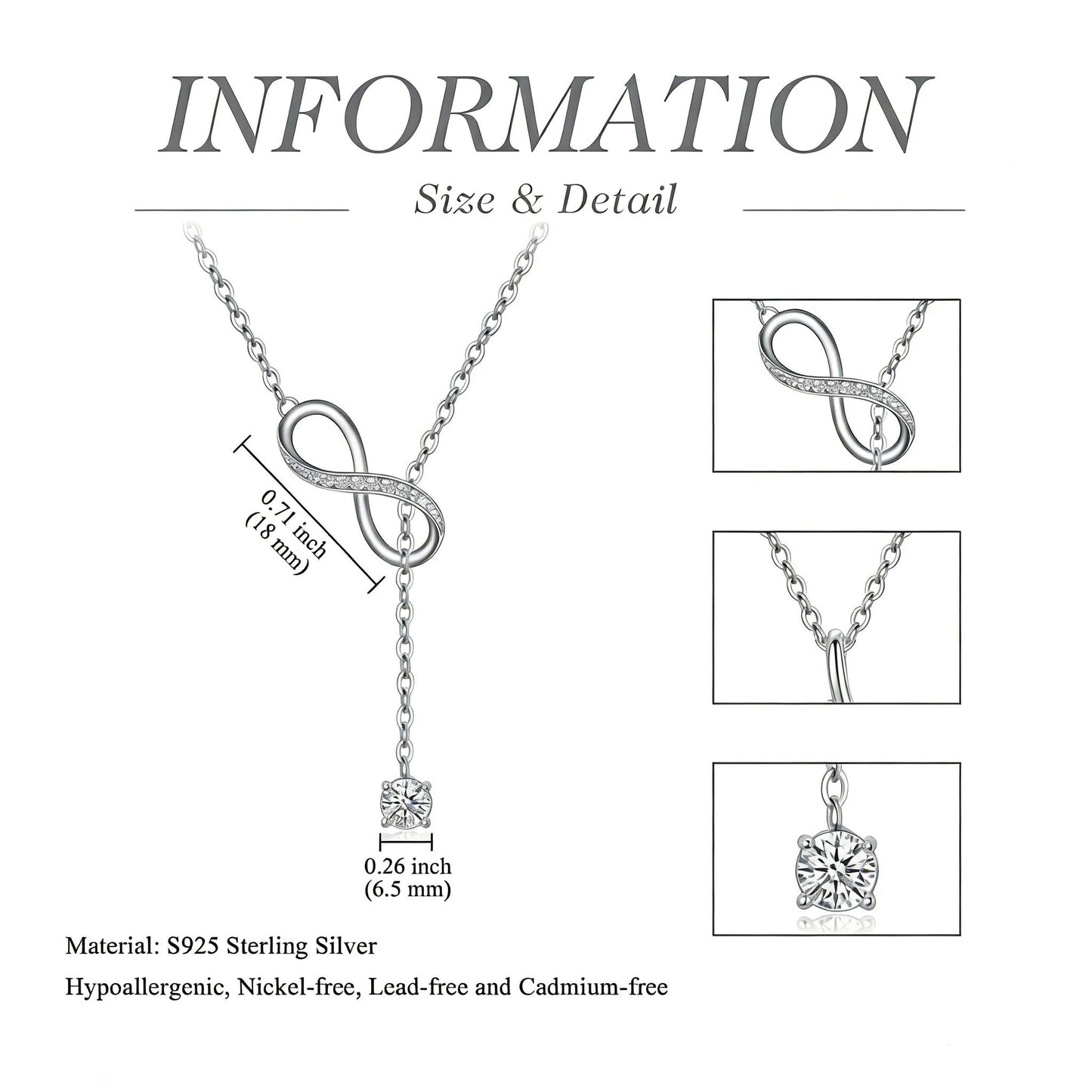 YYB Y Necklace Infinity Pendant Lariat Necklace for Women 925 Sterling Silver Drop Necklaces Christian Jewelry Birthday Anniversary Mothers Day Gifts for Mom Sister Girlfriend