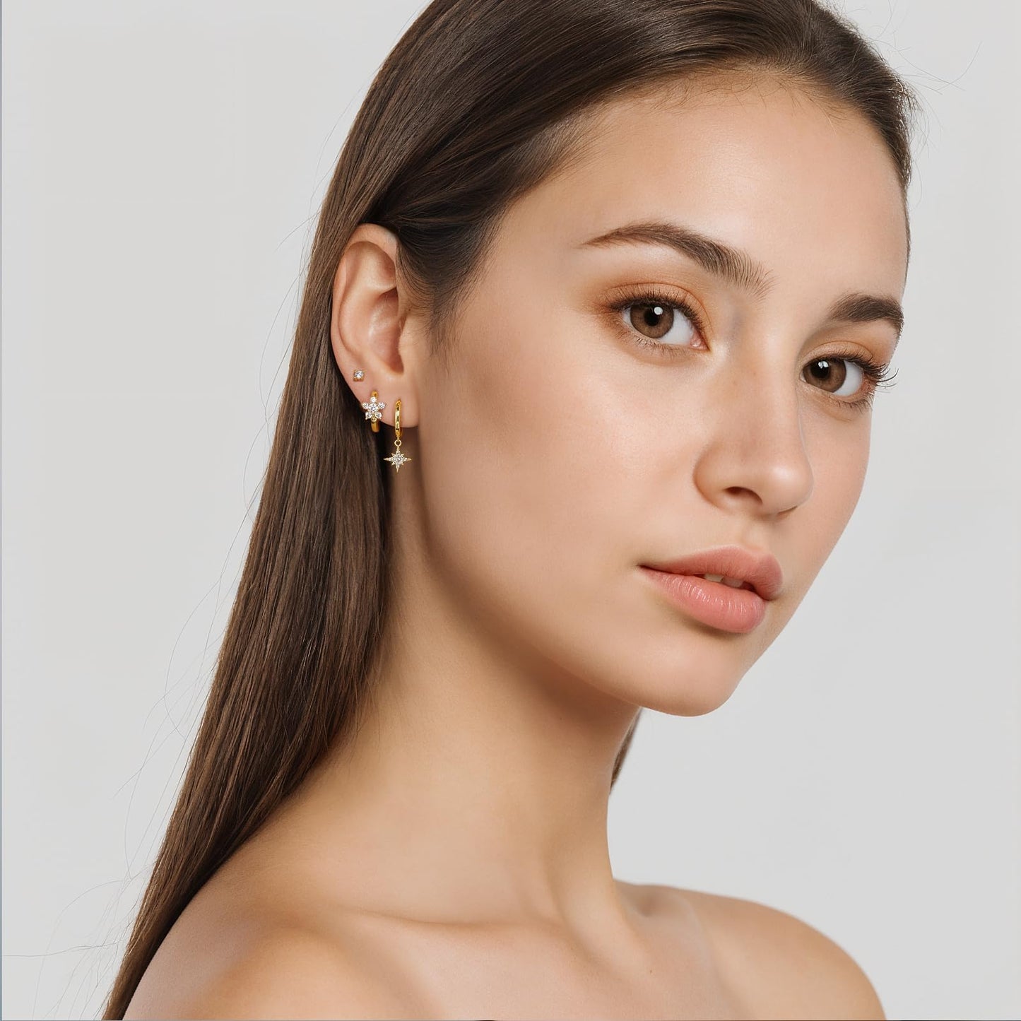 14K Gold Hoop Earring Set for Women, Dainty Gold Huggie Hoop Earrings, Earring Sets for Multiple Piercing Hypoallergenic Earring Stacks, Cartilage Earrings for Women Jewelry Gifts