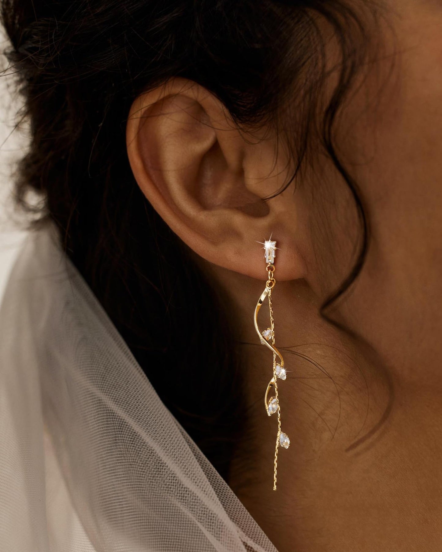 Asdecy Dangle Earrings for Women 14K Gold Plated Drop Long Dangle Cubic Zirconia Elegant Prom Bridal Bridesmaid Wedding Anniversary Dangling Trendy Jewelry