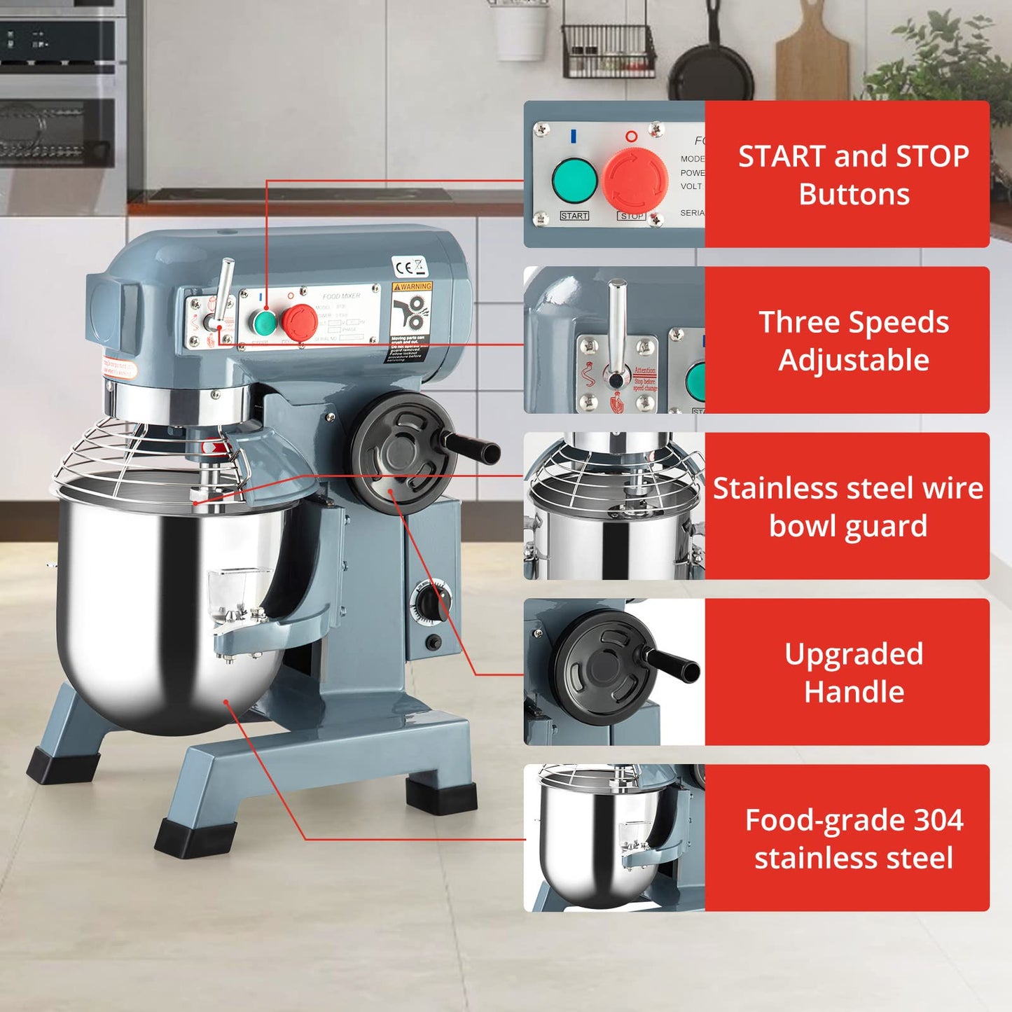 Towallmark 15QT 600W Commercial Food Mixer, 3 Speeds Adjustable, Stainless Steel Bowl Stand Mixer With Safety Guard, Premium for Bakeries Restaurants Pizzerias