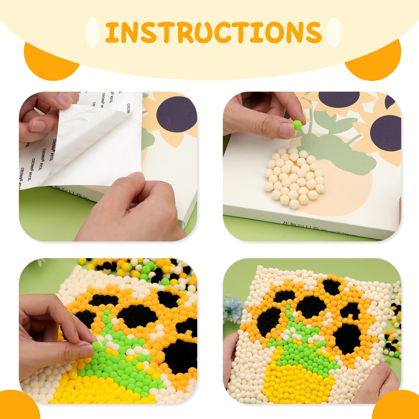 Veroave Pom Pom Painting Art Kit for Adults, Perfect Pompom Painting Kit, Colorful Pom Poms and Supplies Included, Pom Pom Paintings on Paint Canvas(Sunflower)