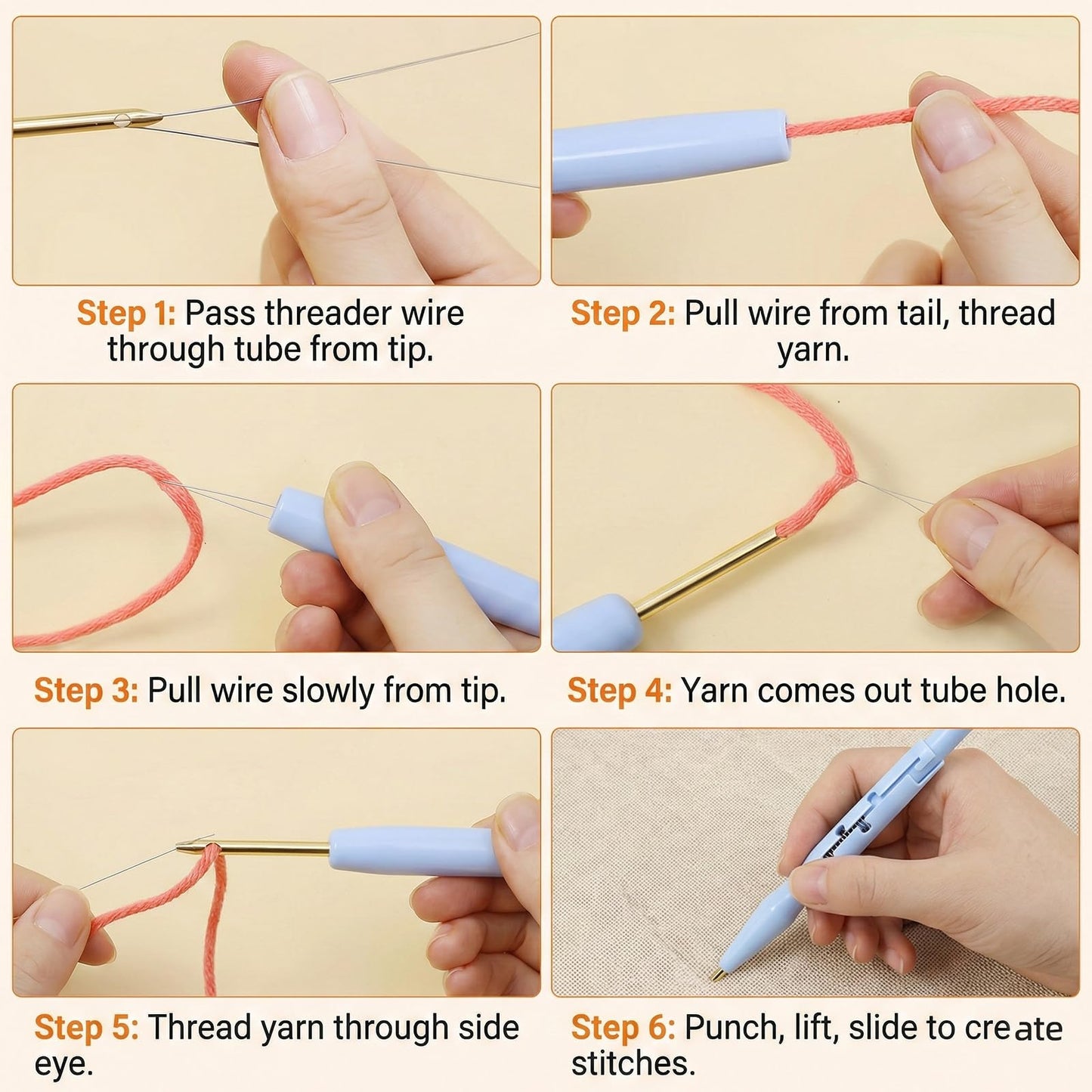 ZMHKJZDQ Punch Needle Kits for Beginners,DIY Punch Needle Embroidery with Fabric, Hoops, Yarns and Sewing Needles for Adults Children Festival Gift and Home Decor, 20x20cm (Bow Highland Cow)