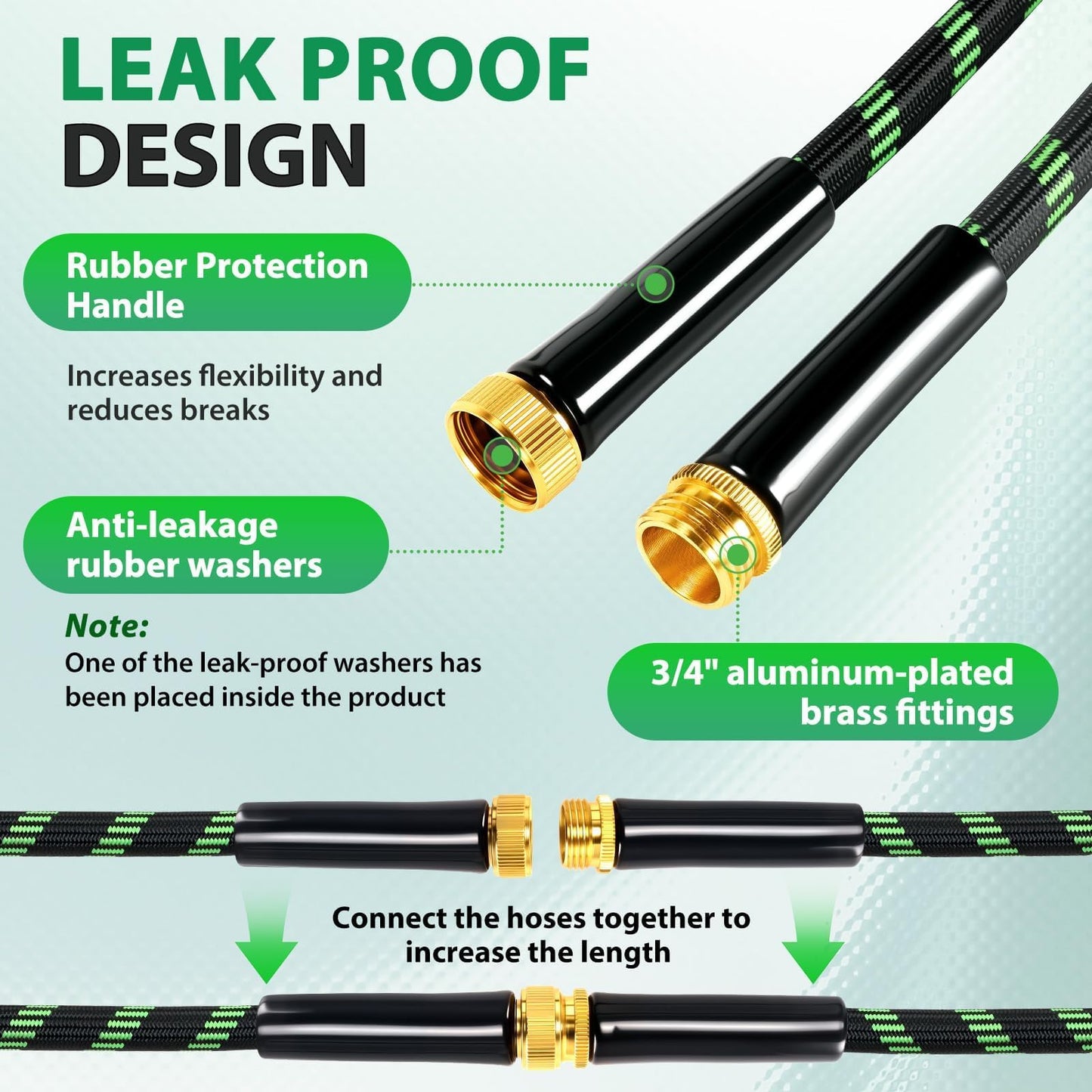 Ahititi Garden Hose 50 ft Water Hose Flexible Non-Expandable Outdoor Heavy Duty Lightweight Leakproof Kink-free flex Watering Hose Pipe with Nozzl for 3/4 inch Fitting Yard Lawn Outside Car Wash