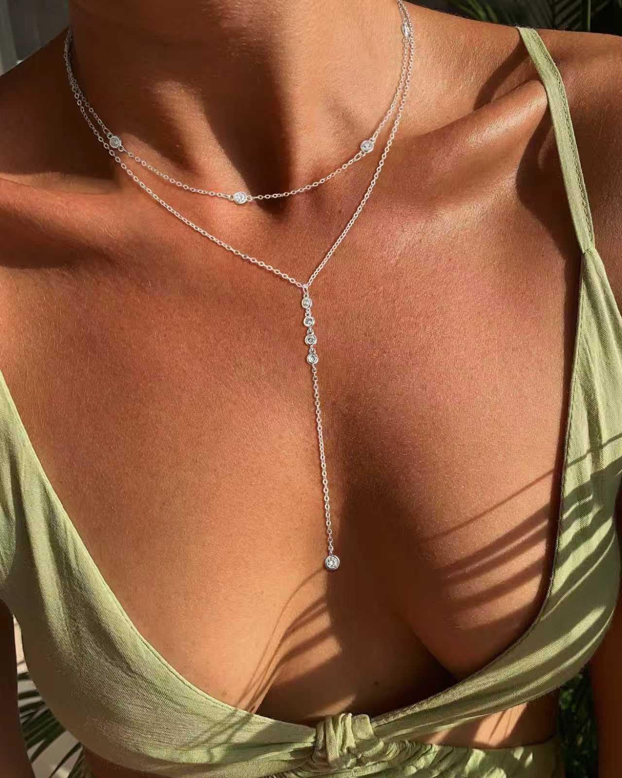 Fglqfam Lariat Necklace for Women, Dainty Long Necklaces, 14k Gold/Silver Plated Y-Shaped Drop Chain Necklace, Simple Layered Necklaces, Trendy Jewelry Gifts