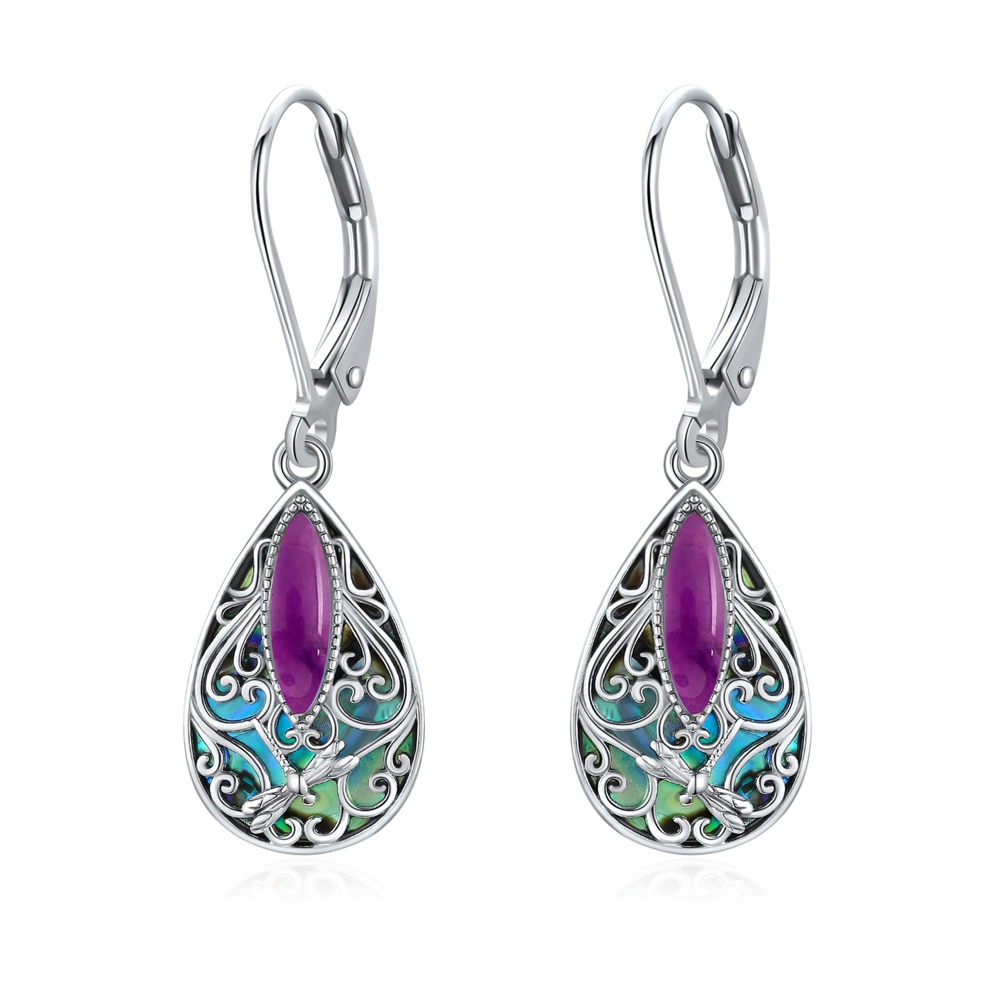 Sunflower Filigree Earrings Sterling Silver Teardrop Turquoise Drop Dangle Filigree Leverback Earrings Gifts for Women Jewelry
