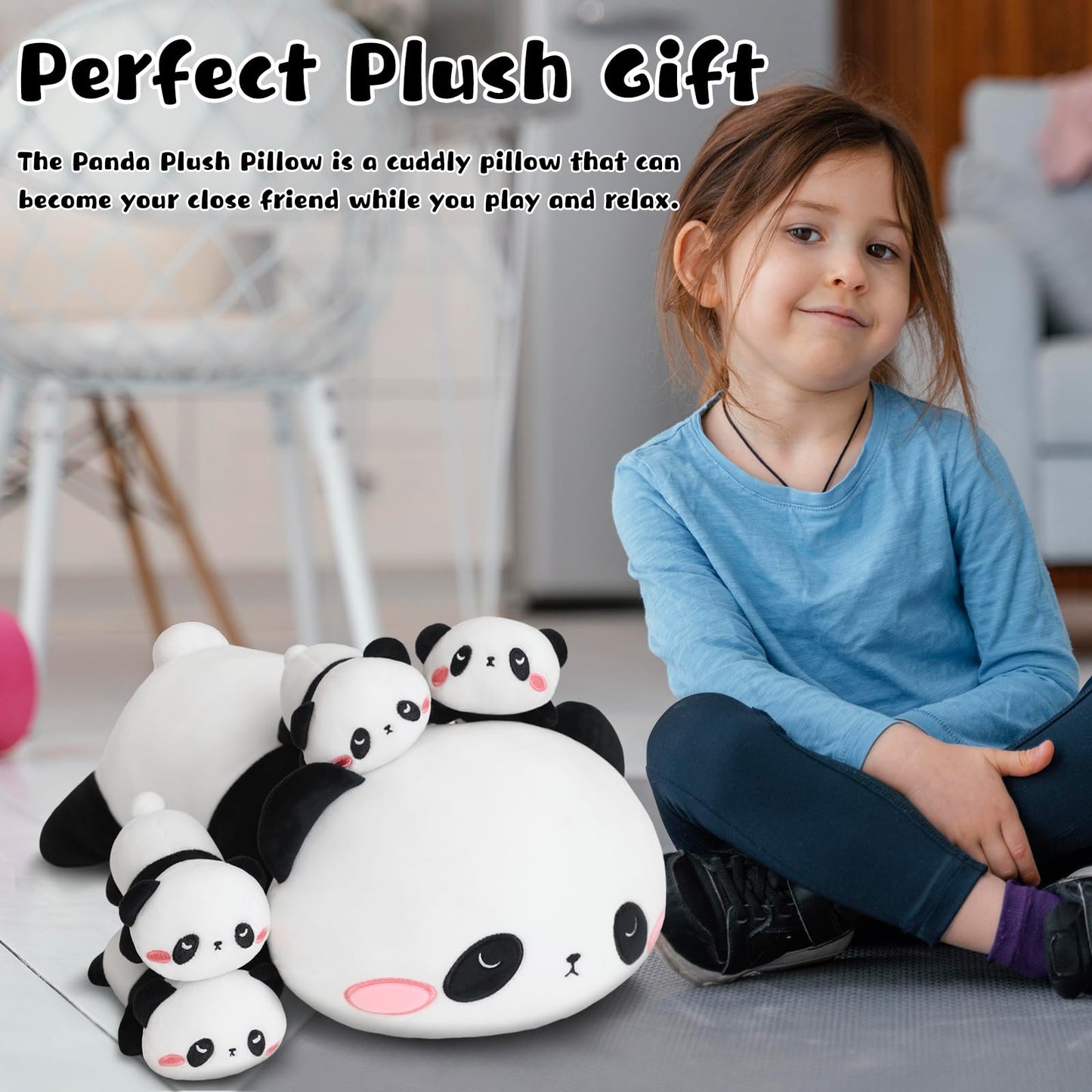 TOYSYM Panda Stuffed Animal Cute Panda Plush Pillow with 4 Baby Plushies in Her Tummy, Soft Cotton Stuffed Animals Toy Gifts for Kids
