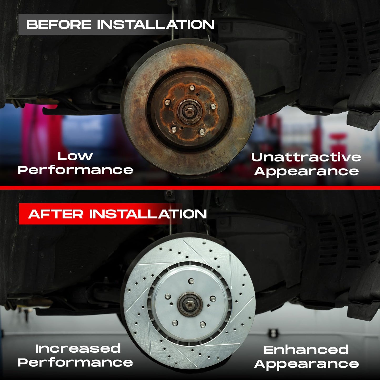 R1 Concepts Front and Rear Brake Kit For 2002-2006 Acura RSX Base Coupe 2 Door; 2004-2005 Honda Civic Si Hatchback 2 Door| Drilled Slotted Brake Rotors and Ceramic Brake Pads|Hardware included