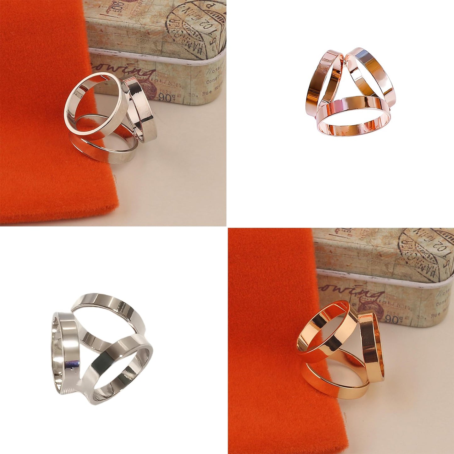 SYWDUDUCLT 2 Pcs Scarf Rings For Women,Simple Triple Metal Scarf Buckle, Rose Gold/Silver