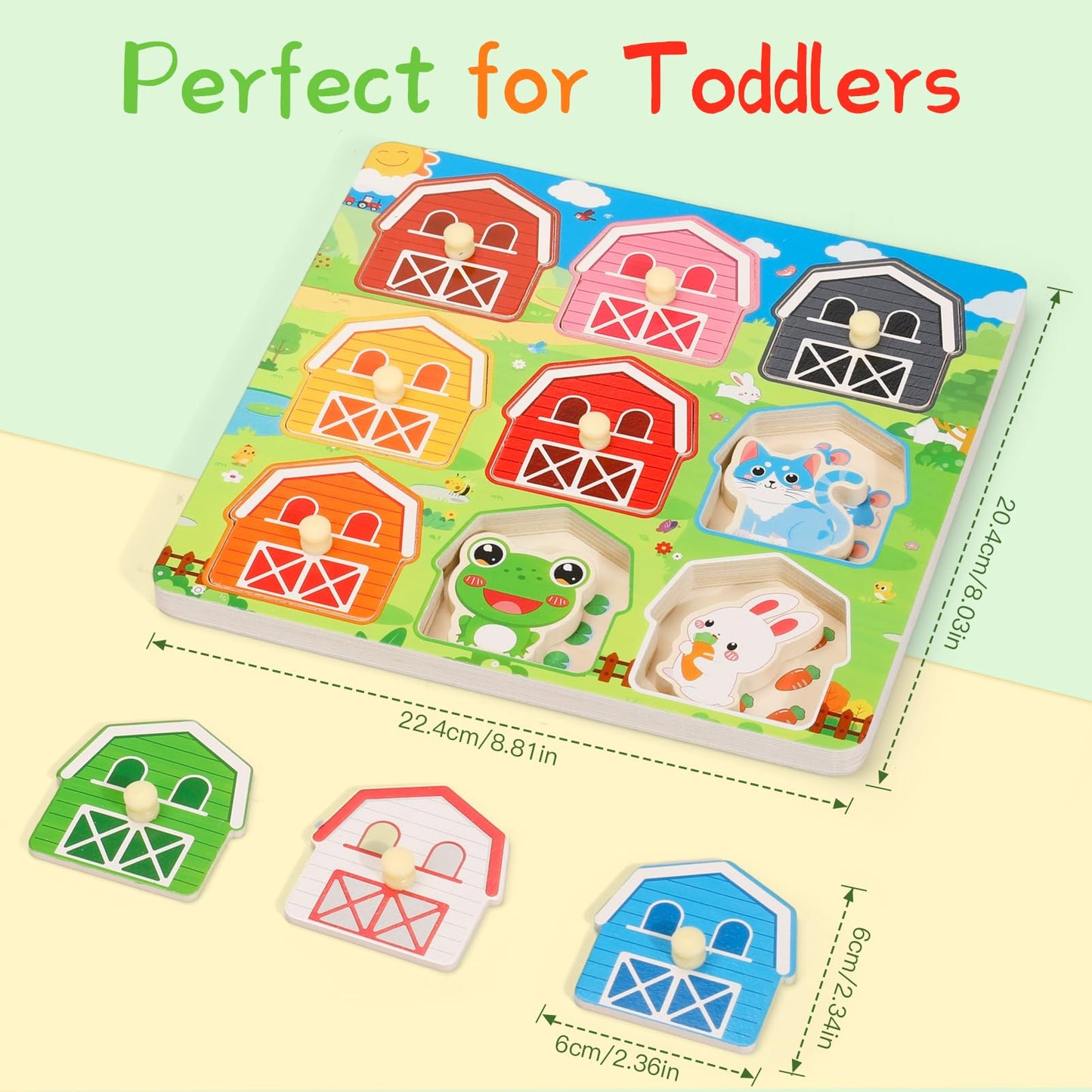 Toddler Wooden Puzzles Ages 1-3, Montessori Toys for 1 2 3 Year Old Boys Birthday Gifts, Farm Animal Peg Puzzles for Toddlers Age 2-4 Girls - Preschool Learning Activities