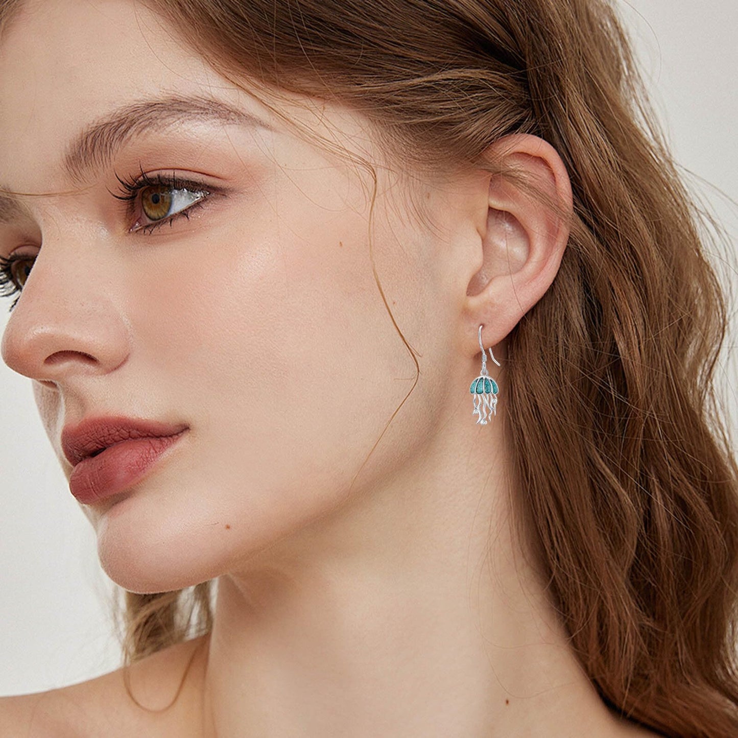 HPQQ Jellyfish Earrings 925 Sterling Silver Turquoise Jellyfish Dangle Earrings Ocean Beach Themed Jewelry Mother's Day Jewelry Gifts for Women