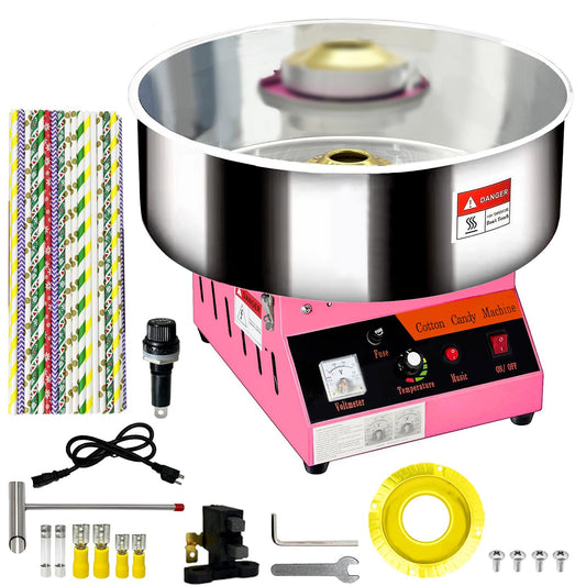 Cotton Candy Machine Commercial, 20" Electric Cotton Candy Maker, 1080W Candy Floss Maker with Sugar Scoop and Lights Music, Perfect for Family Party Amusement Park Carnival
