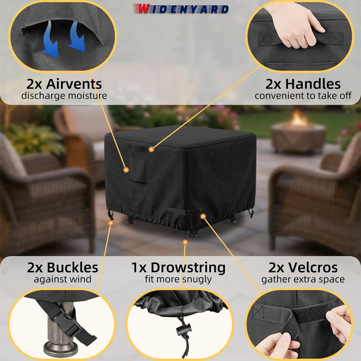 Widenyard Square Fire Pit Cover 28 x 28 x 25 inch, Waterproof Heavy Duty Gas Fire Table Covers for 28x28 inch Patio Outdoor Firepits, All-Weather Protection