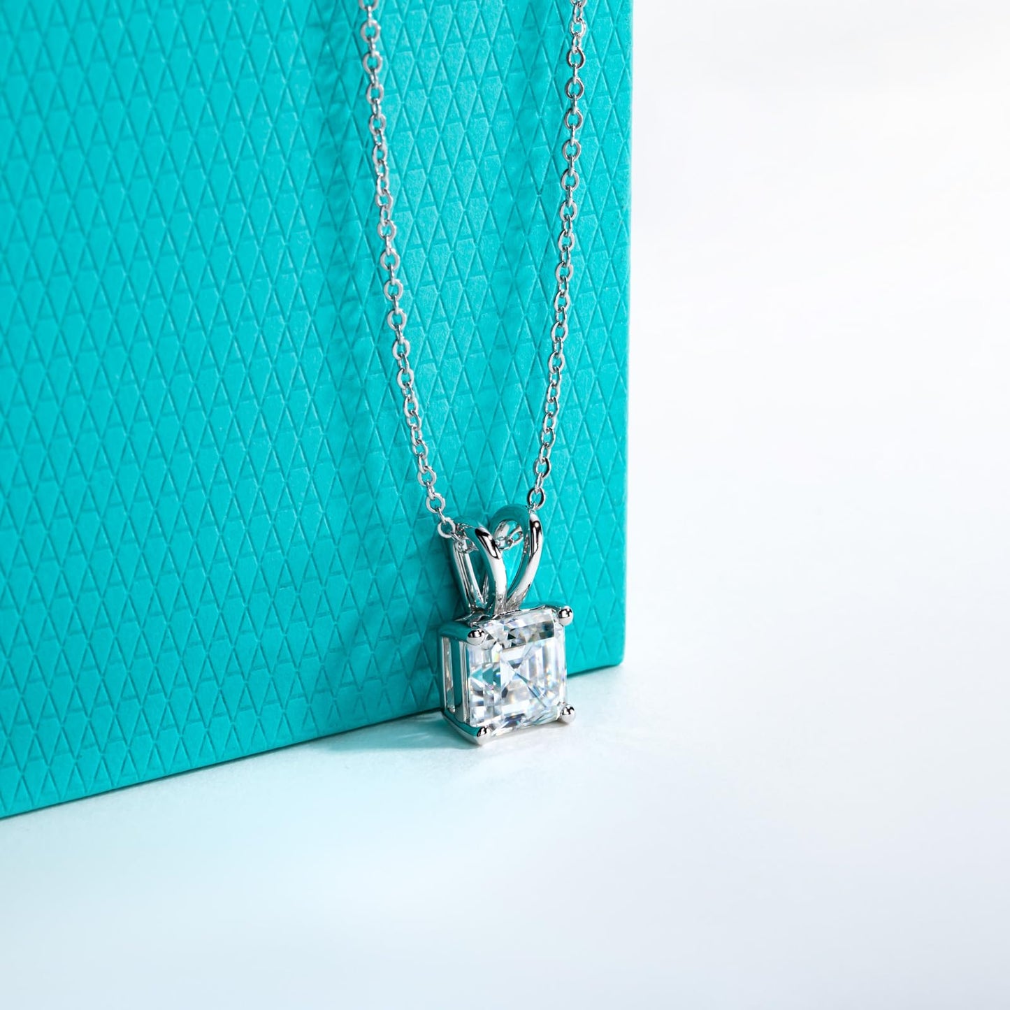 AnuClub Asscher Cut Moissanite Pendant Necklace 2CT D Color VVS1 925 Sterling Silver Everyday Wear Necklace for Women Wife Her with Certificate, 40+2+3cm Adjustable Chain