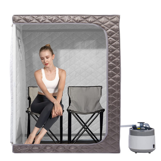 Smartmak Full Size Steam Sauna, One or Two Person Whole Body Large Space Home Spa, 4L Steamer & 2 Chair Included- Darkgrey