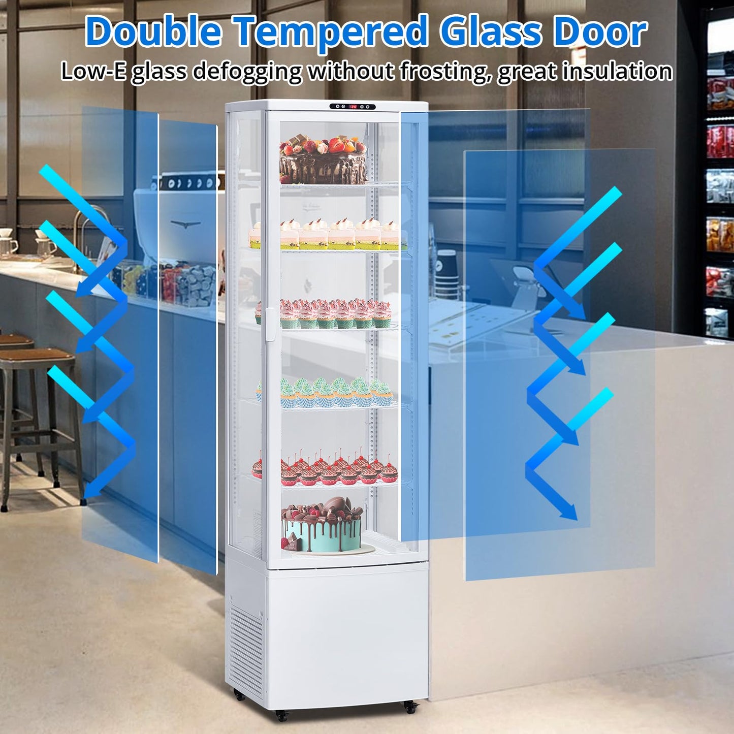 10.9 Cu.ft Commercial Display Refrigerator Case, 5-Tier Countertop Pastry Display Case, Adjustable Shelves, LED Lighting, Double-Layered Glass, Auto Defrost, for Bakery, Pastry, Restaurant, Cafe