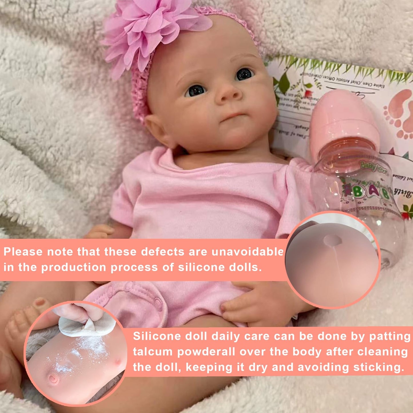 OtardDolls 18 Inch Silicone Baby Doll Full Body Girl Soft Lifelike Realistic Newborn with Clothes and Bottles for Kids