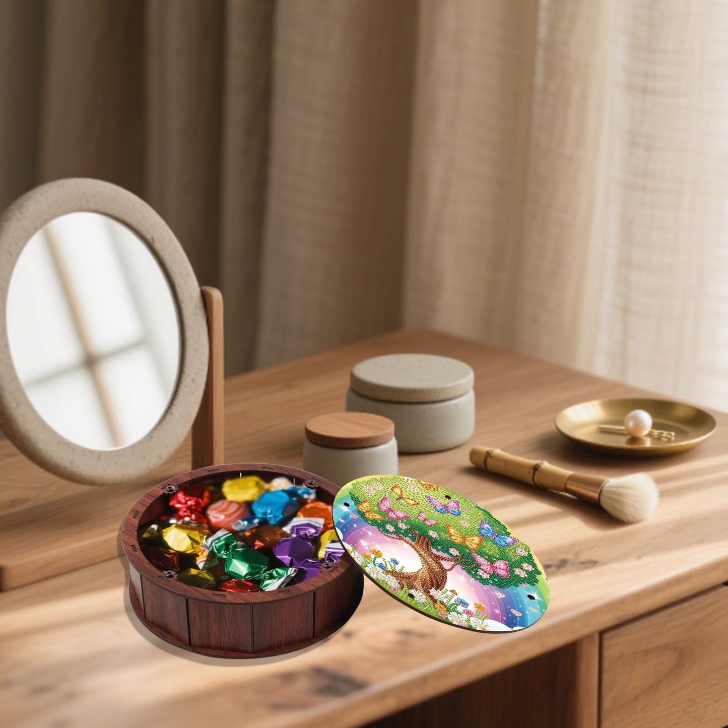 JZHYOAN Butterfly Diamond Art Snack Box with Lid DIY Animal Special Pattern Holder Box Diamond Painting Wood Container Holder Movie Snack Tray Organizer for Home Relaxing Desktop Snack Storage Decor