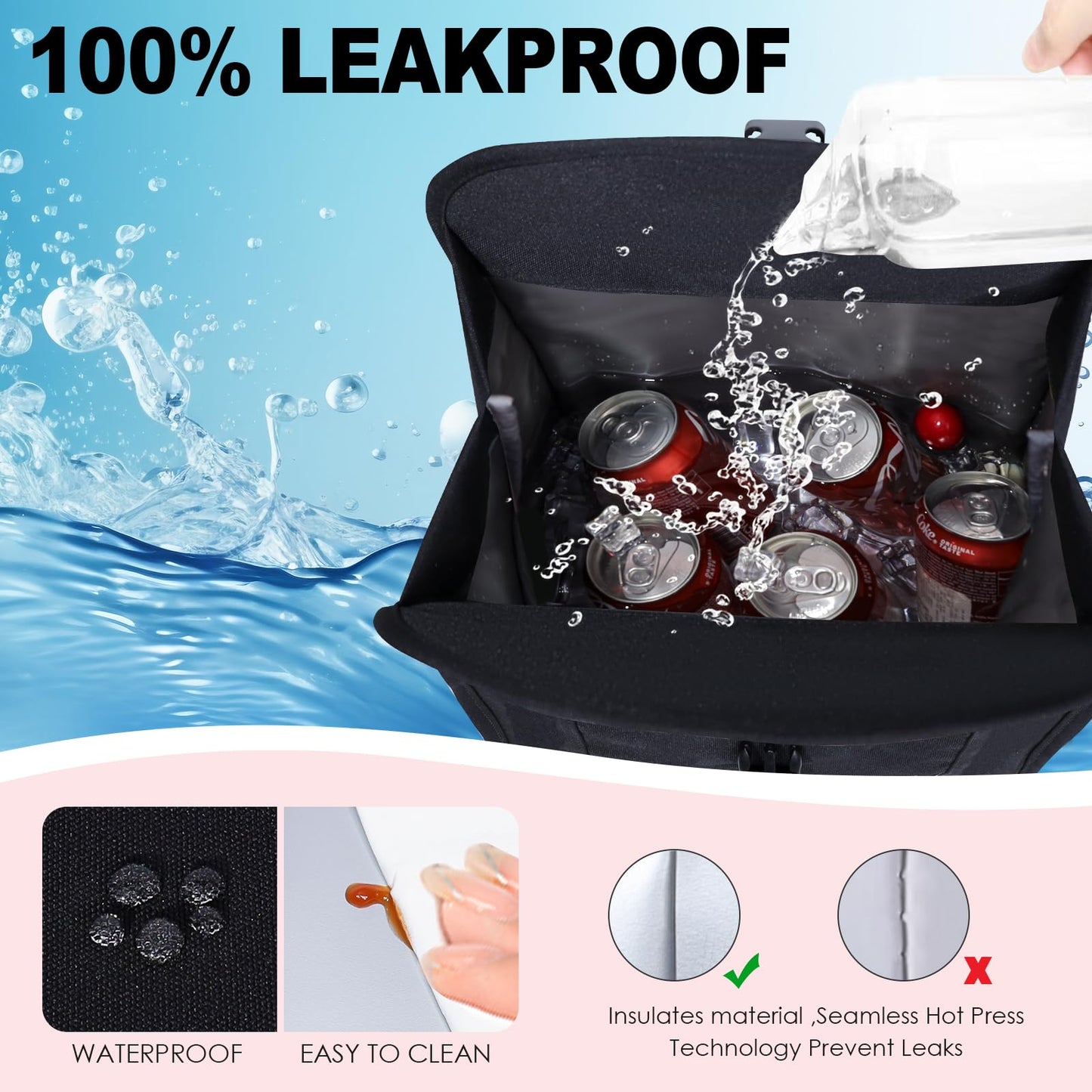 NOL Natural Organic Lifestyle Insulated Lunch Bag for Women/Men, Reusable Nylon Leakproof Lunch Cooler Box, Lunch Tote Bag With Buckle for Work Travel Picnic (Black)