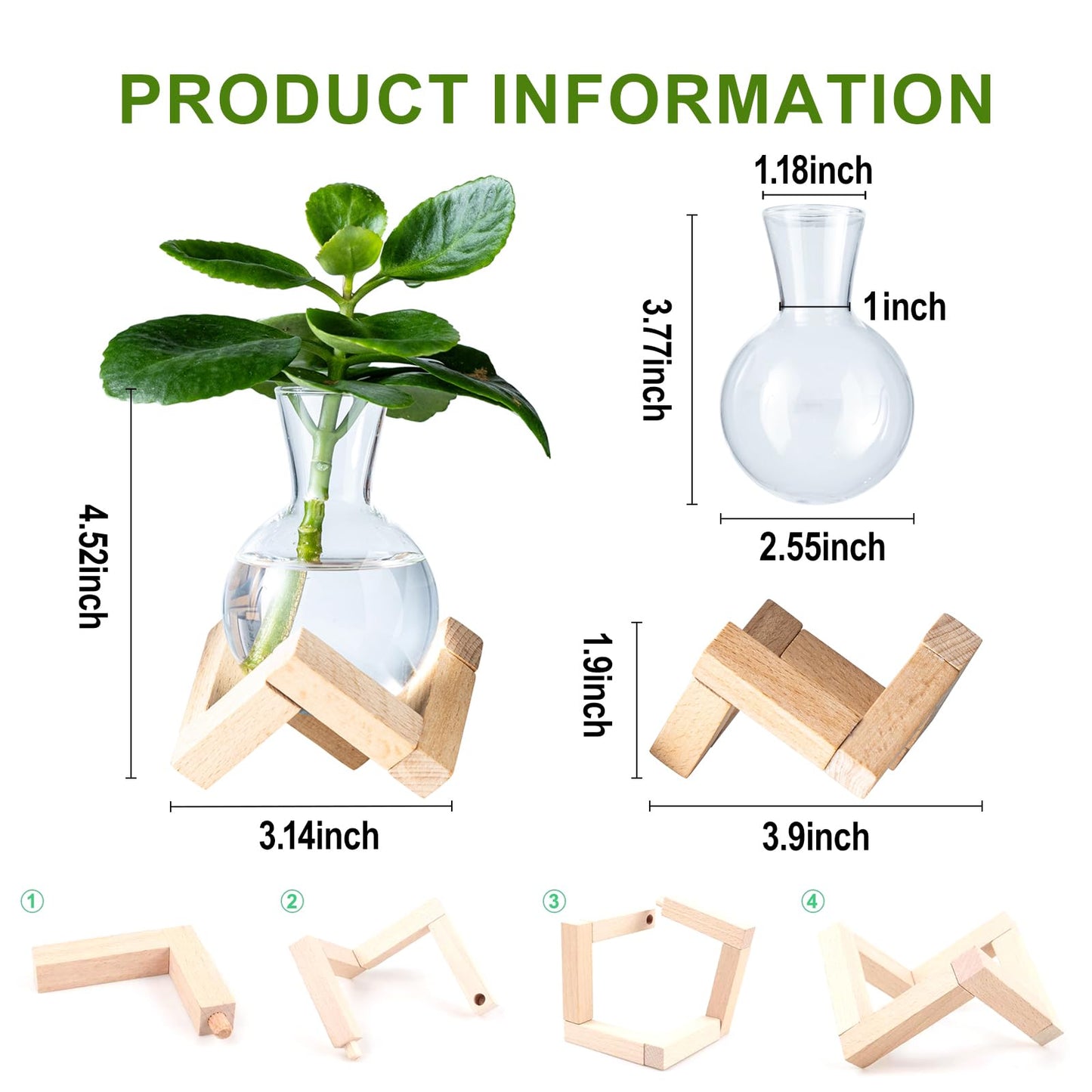 wangsdjy Propagation Stations, Propagation vases with Wooden Stand, Small Tabletop Glass Bulb Vases for Hydroponics Plant Propagation Station Home Office Decoration, Gift for Women Plant Lovers (4)