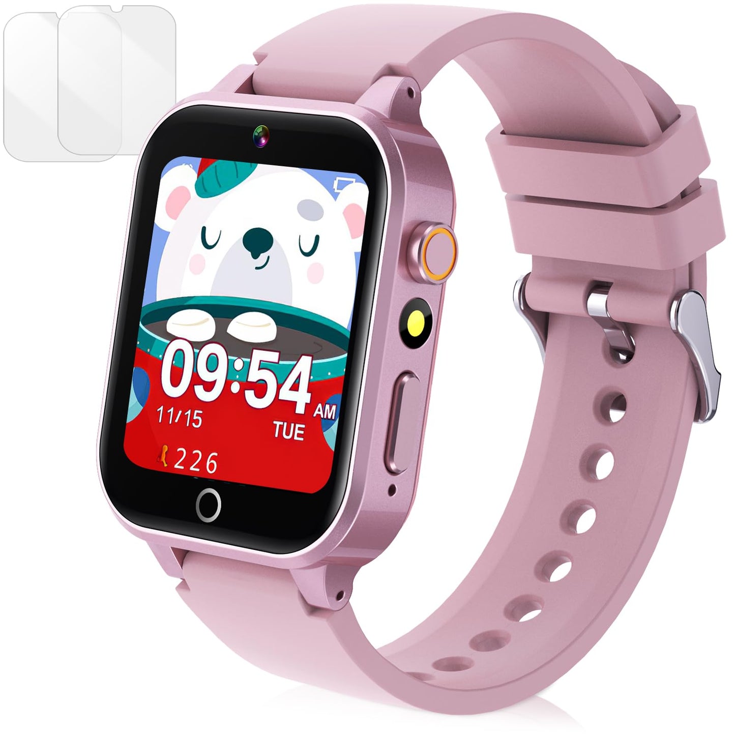 ST-CARE Kids Smart Watch with Camera, Video, Music Player, Alarm Clock, Stopwatch, Calendar, Pedometer, 1.54'' HD Touchscreen, Shockproof, IP68 Waterproof for Girls Boys 6-12 Years Old (Pink)