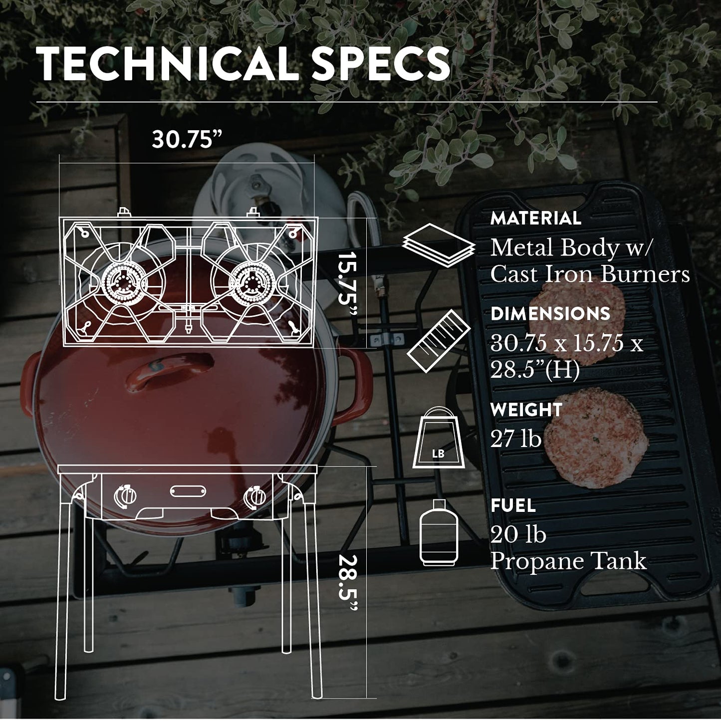Gas One Propane Double Burner Two Burner Camp Stove with Windscreen Outdoor High Pressure Propane 2 Burner Adjustable PSI Regulator and 4ft Steel Braided Hose With Removable Legs