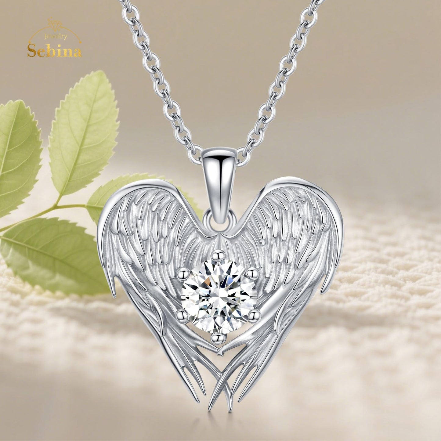 2 Carat Moissanite Necklace 925 Sterling Silver Jewelry Wings Pendant Necklace Best Gifts for Mom Women Girlfriend Grandma Friend Lover Her Wedding Birthday Anniversary Engagement Valentine's Day