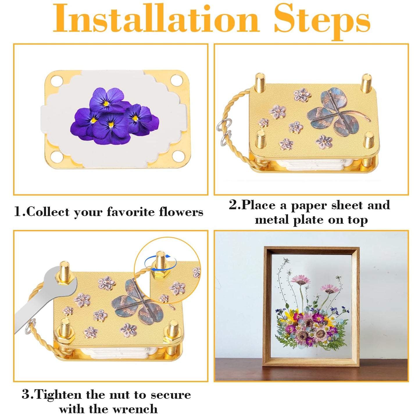 loghohu Micro Flower Press, Mini Flower Press with 20 Reusable Specimen Papers and Wrench Metal DIY Plant Presses Preservation Kit for Arts and Crafts Lovers
