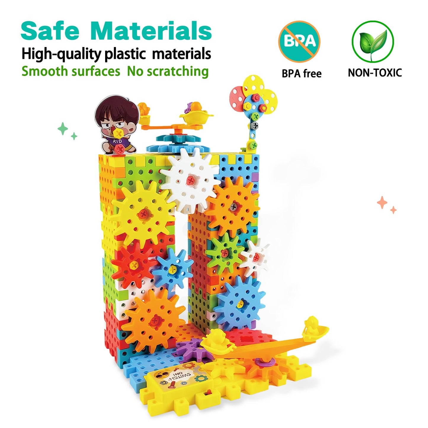 IIROMECI STEM Education Building Toys, 248 PCS Electric Gear Building Blocks Toys Set with Drill, Toddler Screw Toy, Kids Tool Set Construction Toy for Boys Girls Gifts Age 3-8