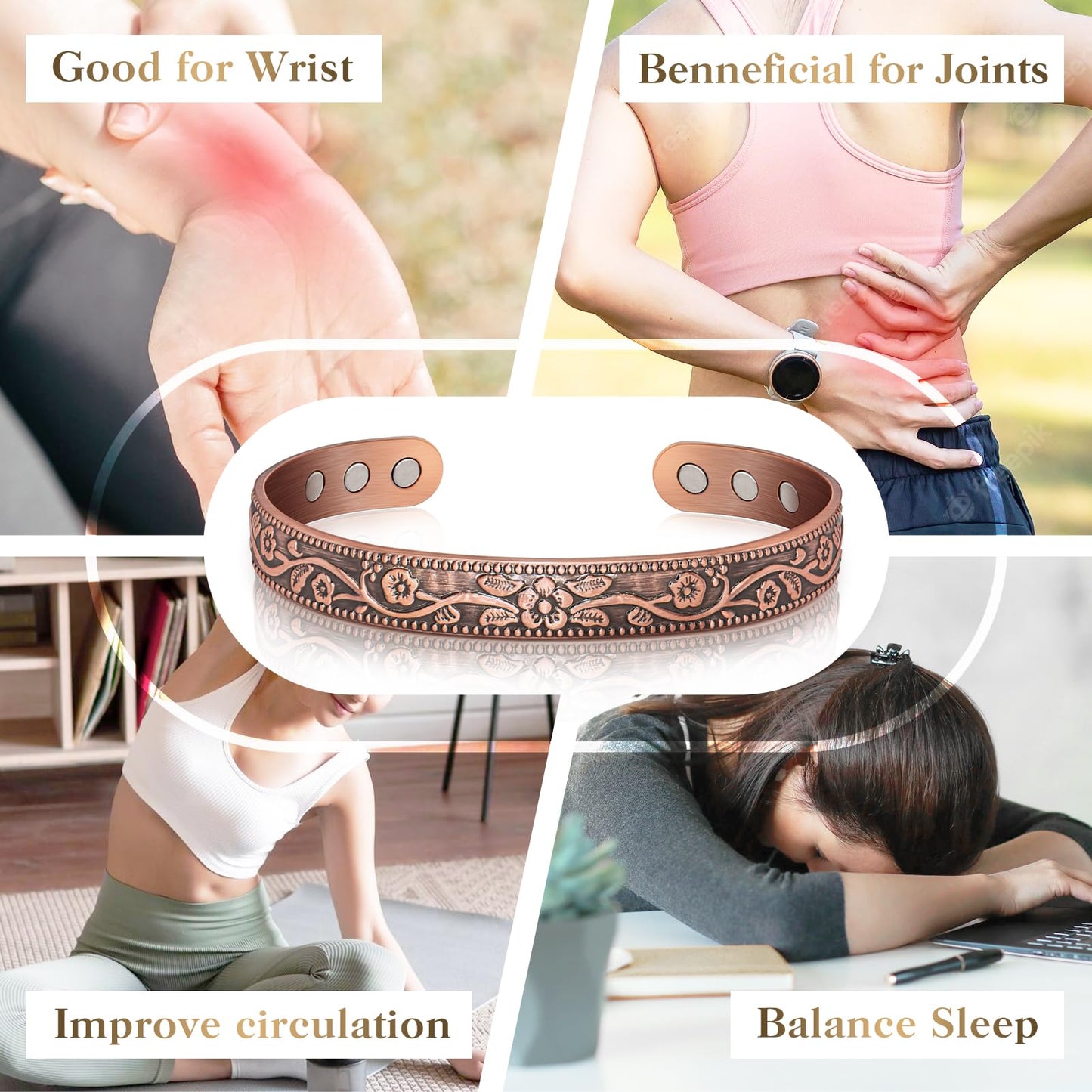 Magnetic Lymph Detox Bracelet: Copper Bracelet for Women Men, 100% Pure Copper Bracelet with 6 Magnets 3500 Gauss - Jewelry Gifts (2PCS)
