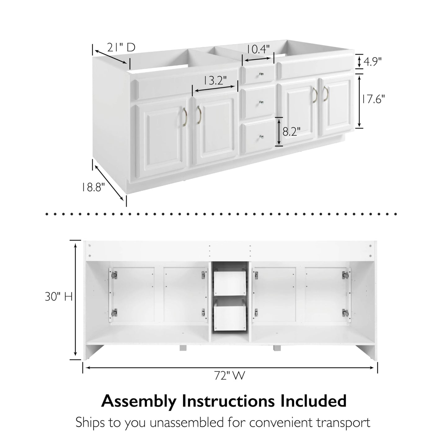 Design House Concord 72 Inch Bathroom Vanity, Ready to Assemble, Solid Wood, White – Design House, 541086