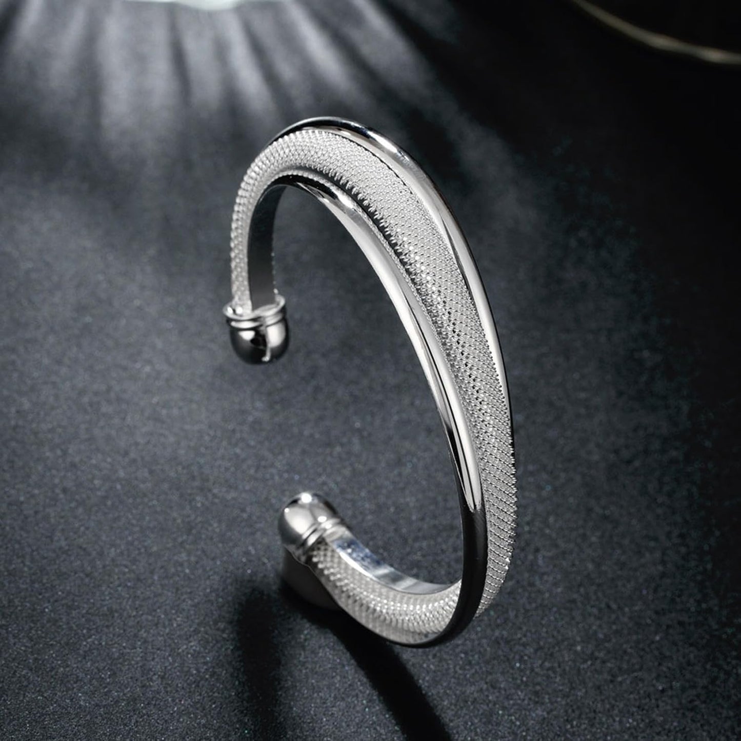 Handmade 925 Sterling Silver Cuff Bangle Bracelet Open Adjustable Wide Cuff Bracelets for Women Teen Girls Fashion Shiny Silver Bangle Bracelet Women Jewelry (silver E)