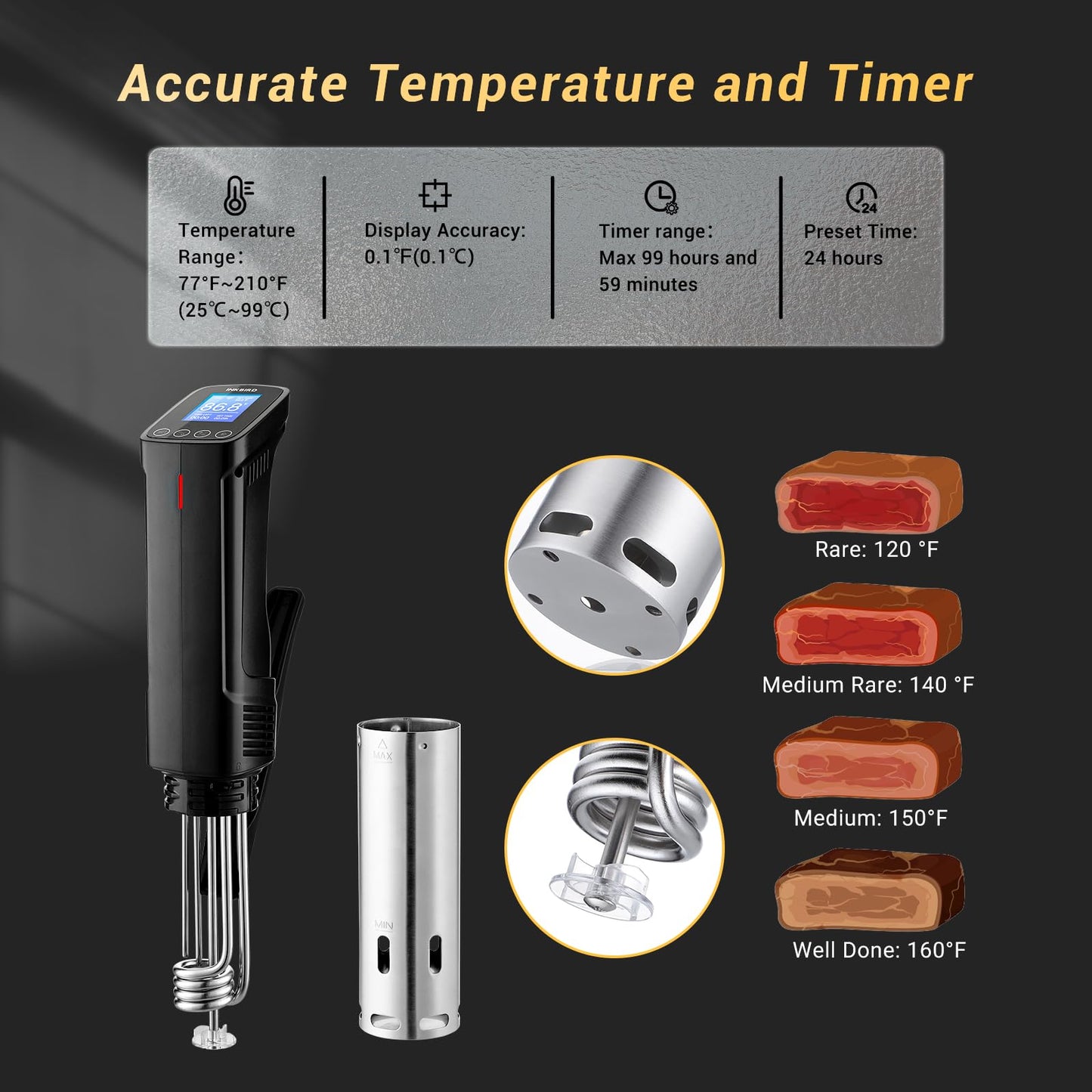INKBIRD WIFI Sous Vide Cooker ISV-100W, 1000 Watts Sous Vide Machine Immersion Circulator with 14 Preset Recipes on APP & Calibration Function, Thermal Immersion, Fast-Heating with Timer