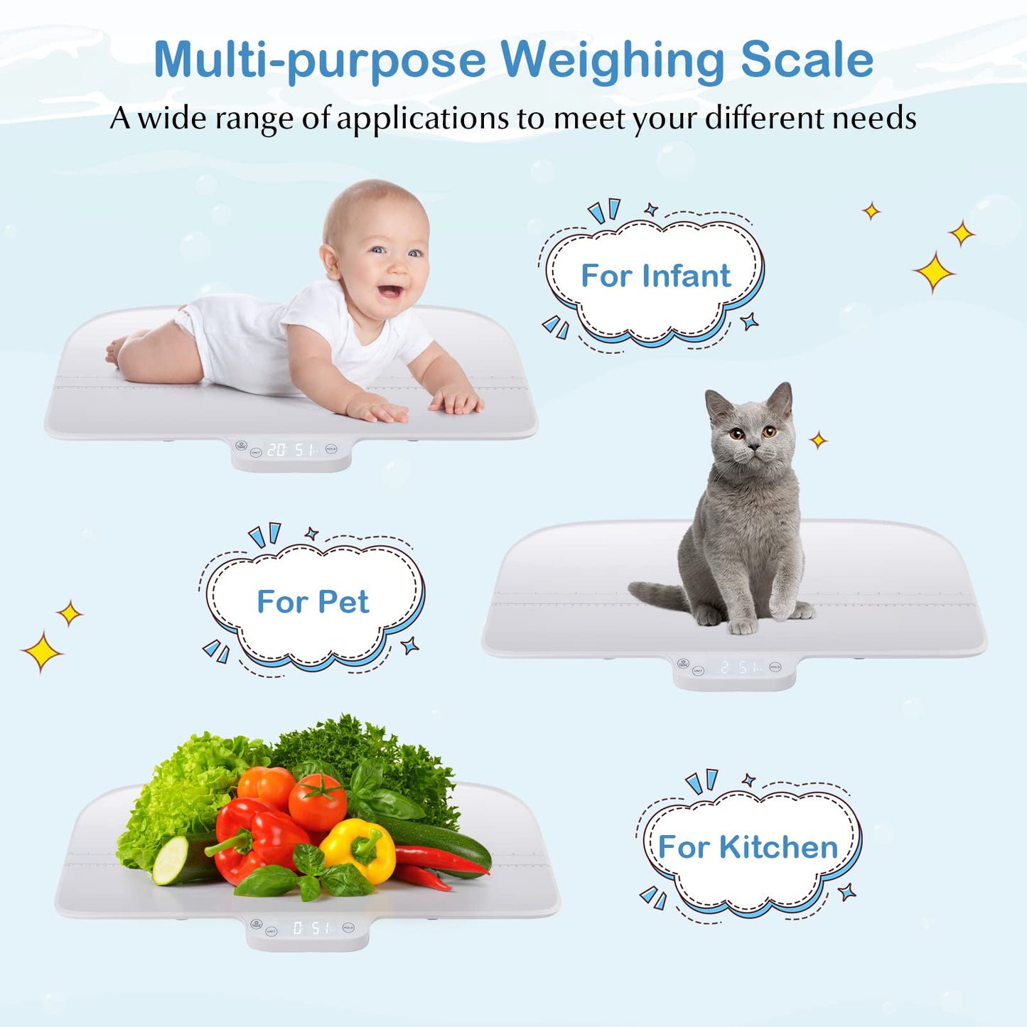 BABY JOY Baby Scale, Multifunctional Pet Scale with Digital LED Display, 4 Weighing Modes, Curved Tray, Rubber Feet, Weighing Scale for Newborn, Animals, High Precision at 0.1oz, Max Weight 66lbs