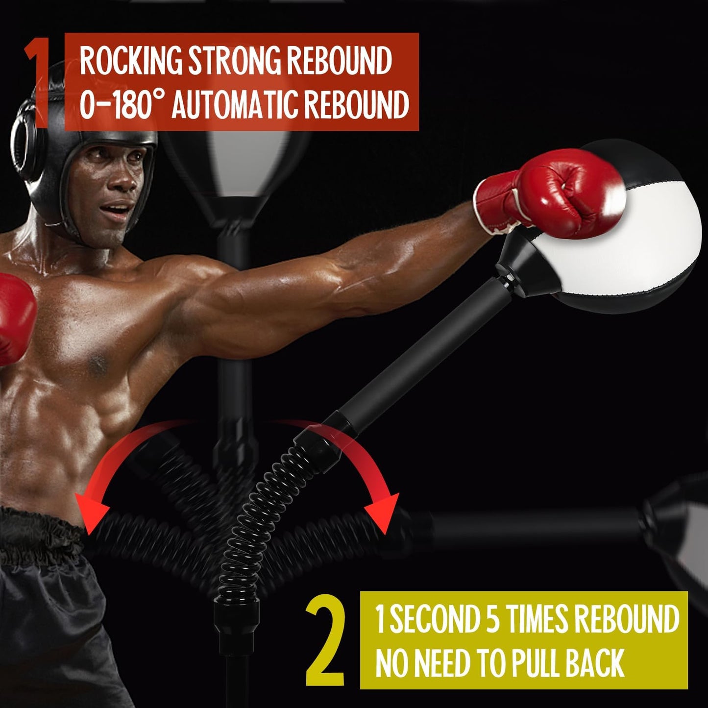 Speed Bar with Sturdy Base for MMA High-Energy Spring Training Reflex-Free Standing Boxing Bag Adjustable in Height Featuring Durable Stress Relief Ball for Fitness Fans (Black White)