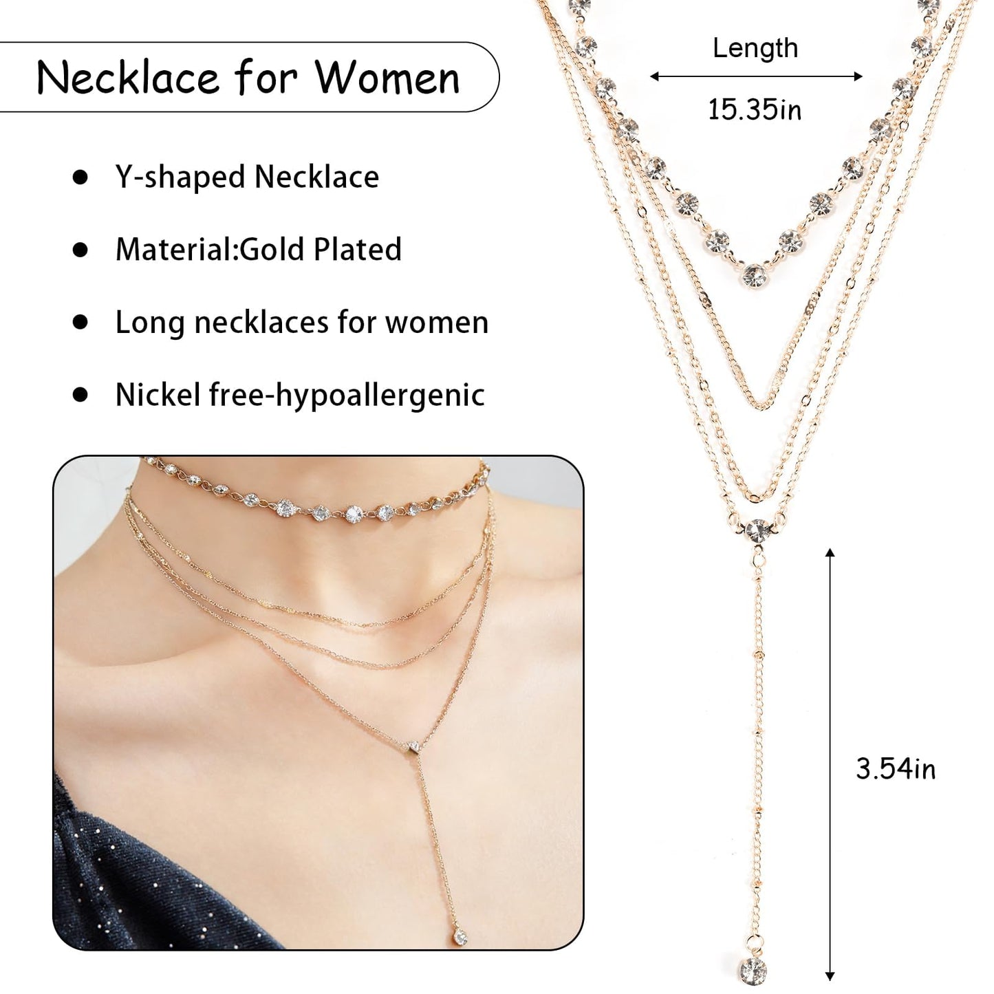 ENGCKSHI Necklace for Women, Dainty Long 14K Gold Y-Shaped Necklace Jewelry Trendy Beaded Layered Chain Drop Necklaces Jewelry Women Gifts