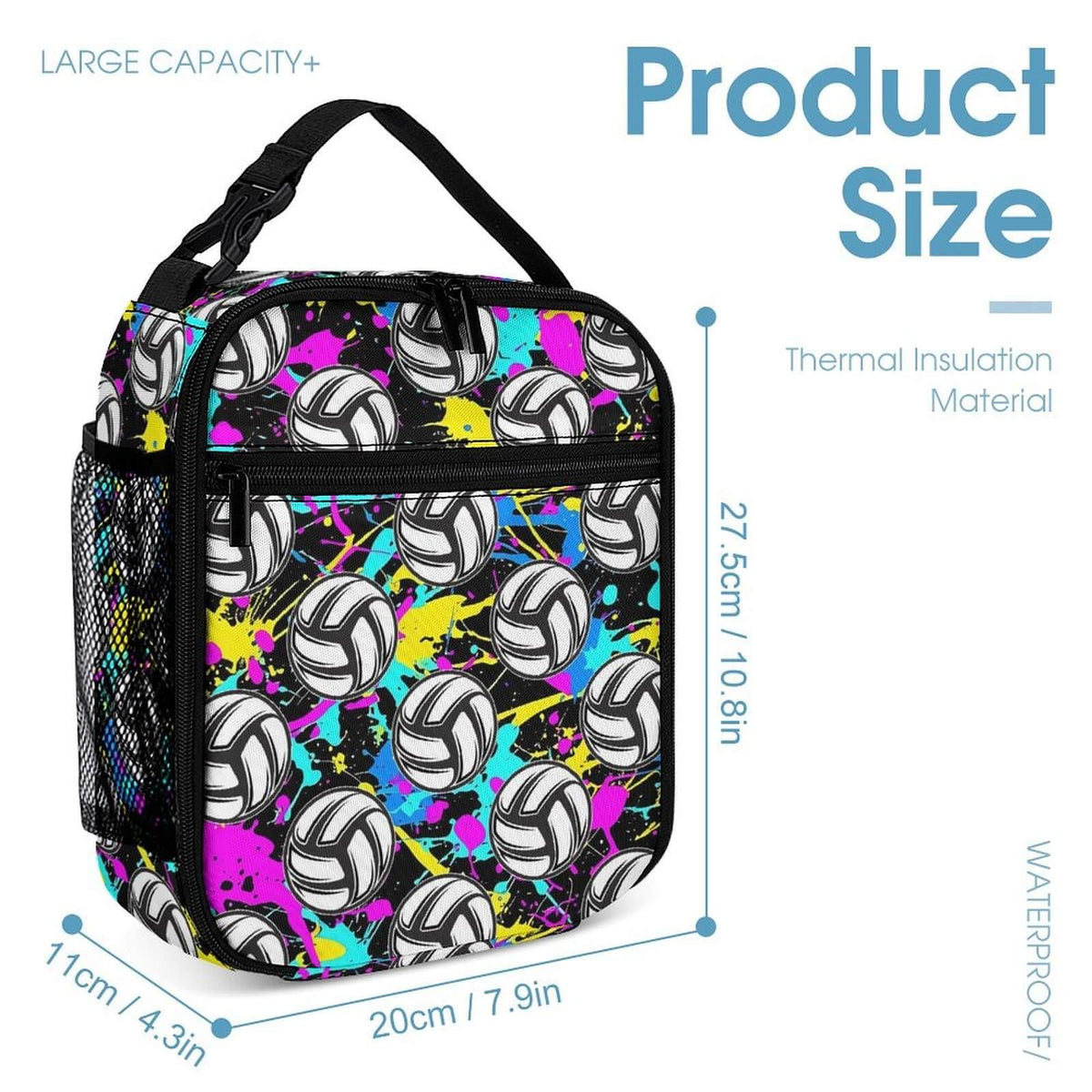 Homieblanket Volleyball Backpack with Lunch Box & Pencil Case, 16 Inch Cool Sports Themed Bookbag, Adjustable Durable Lightweight Large Capacity, Colorful Backpacks Set for Kids Girls Boys School