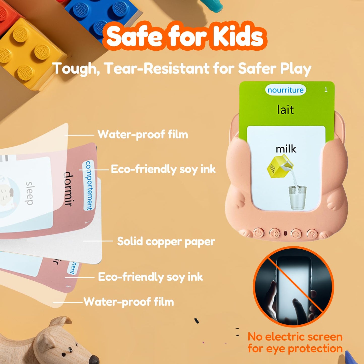 MoLingvora Talking Flash Cards Bilingual for Toddlers - French English Flashcards for Kids Adults, Test Mode, Pocket Speech Children, Interactive Vocabulary Learning, Audible Gifts Boy Girl (French)