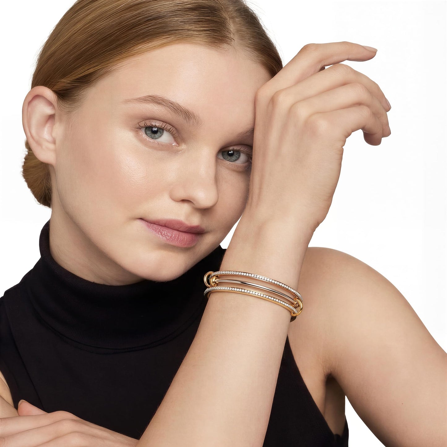Musishiyu Gold Bracelets for Women Stacking Bangle - 18K Mixed Metal Tri-Color Rolling Interlocking Bands, Cubic Zirconia Fidget Anxiety Jewelry, Perfect Gifts for Mom Wife Grandma