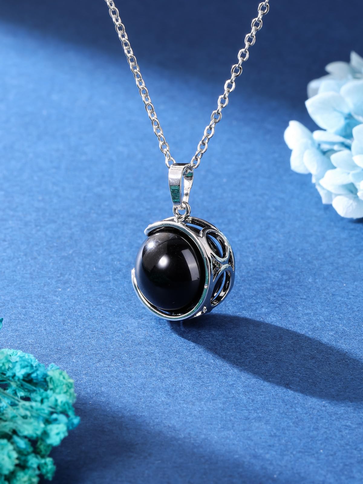 Top Plaza Black Obsidian Healing Crystal Stone Necklace Round Ball Rotating Natural Gemstone Pendant Necklace for Women Energy Jewelry Christmas Gifts