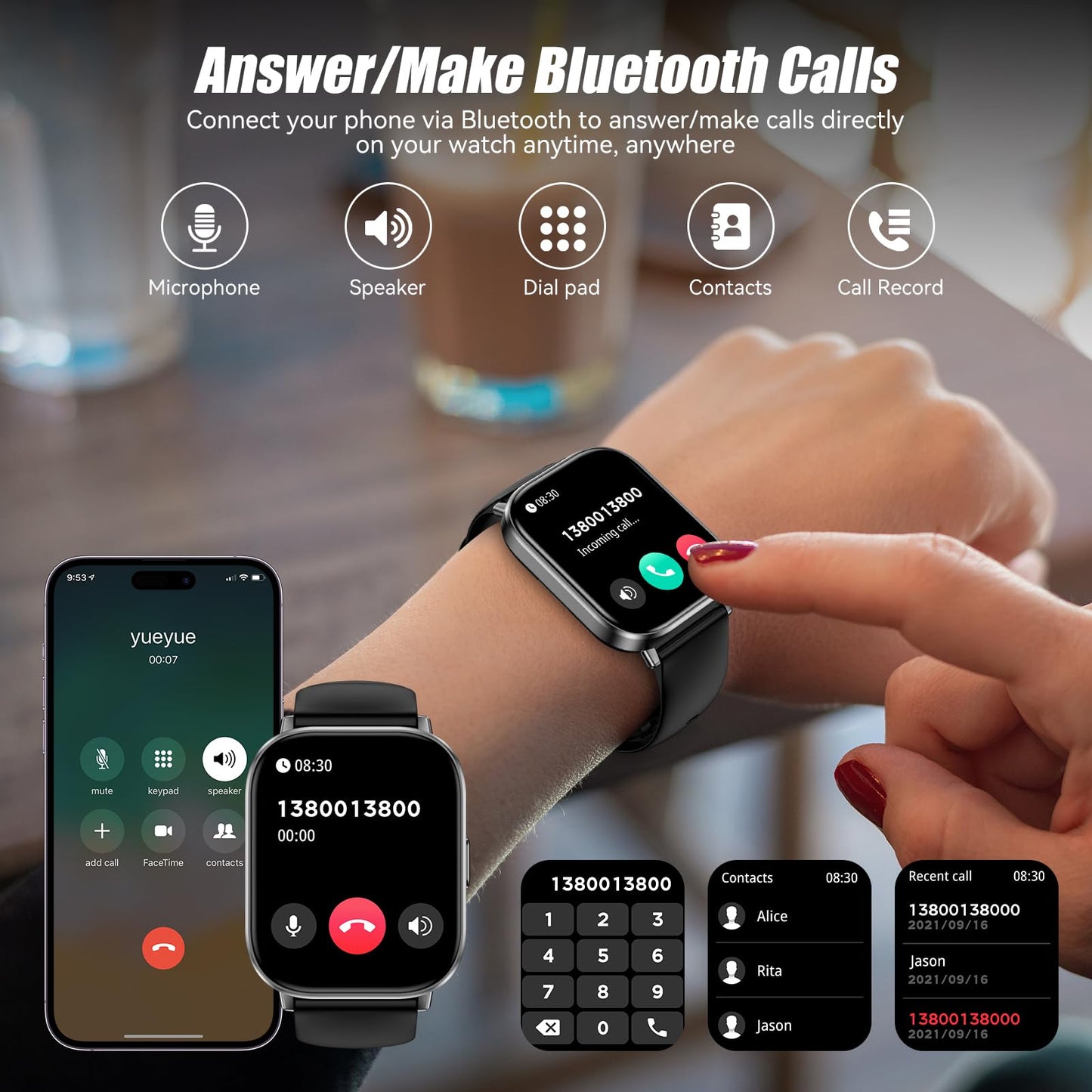 ganopterygon Smart Watch with 2.01" HD Touchscreen, Bluetooth Calling, 120+ Sports Modes, 24/7 Heart Rate & Sleep Monitoring, IP67 Waterproof Fitness Tracker, Compatible with iOS and Android (Black)