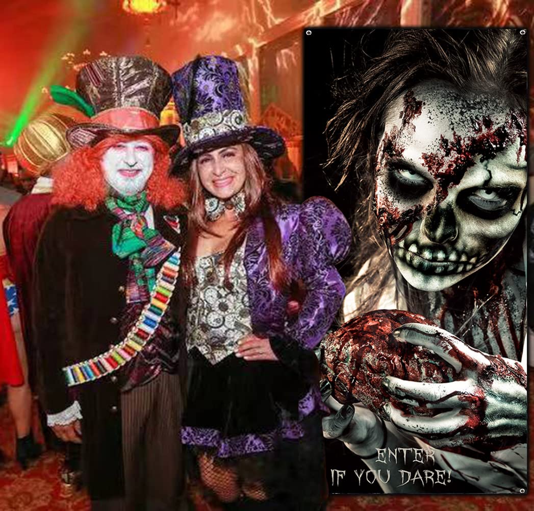 Terrible Halloween Party Door Cover Banner - Scary Horror Party Decoration Supplies for Front Door, Wall, Window & Haunted House