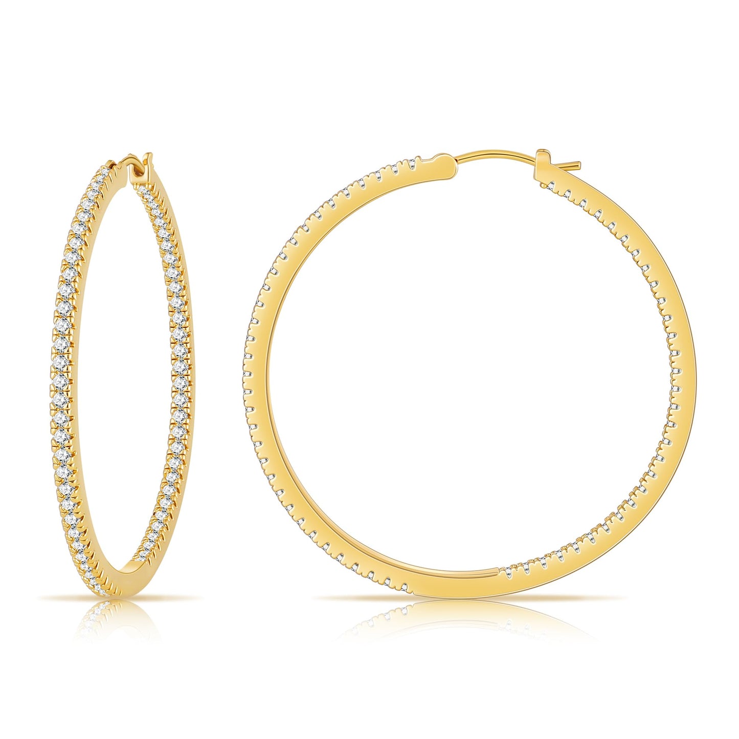 Gacimy Gold Hoop Earrings for Women, 50mm Cubic Zirconia Hoop Earrings, 14K Gold Plated Brass with 925 Sterling Silver Post