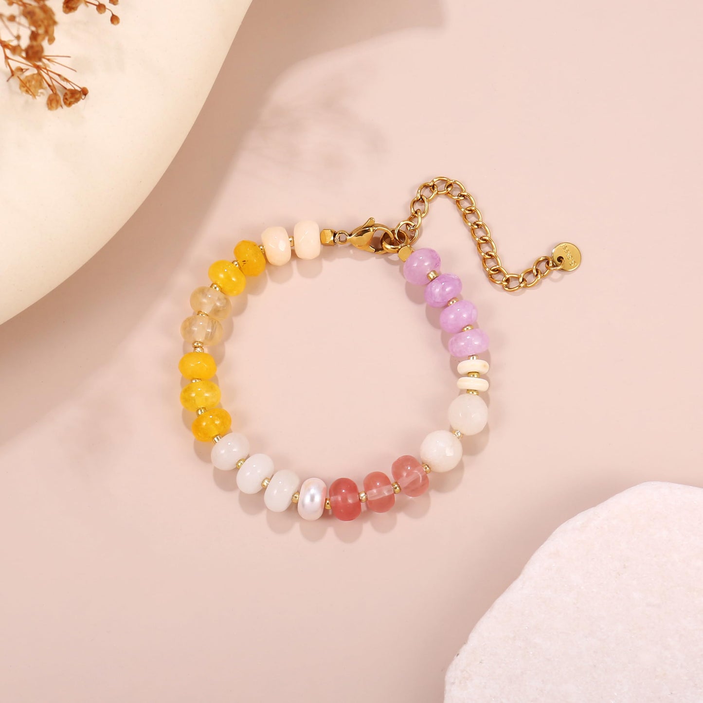 Badu Gemstone Beaded Bracelet for Women Colorful Natural Stone Freshwater Pearl Surfer Beach Rainbow Bracelet Jewelry Gift